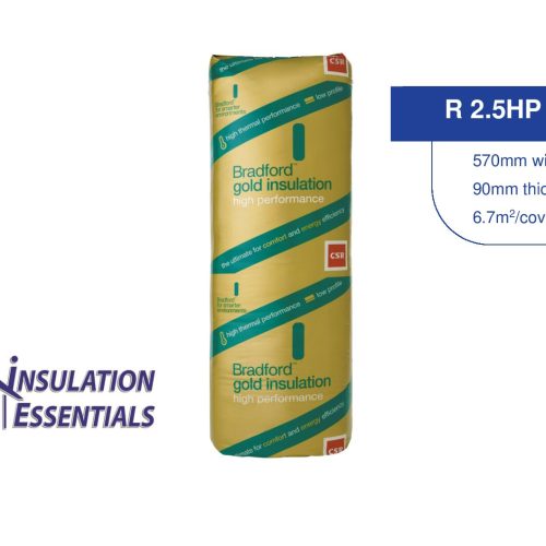 Bradford Gold R2.5HP 570mm wall batts made from lightweight glasswool, designed for energy efficiency, acoustic control, and easy installation